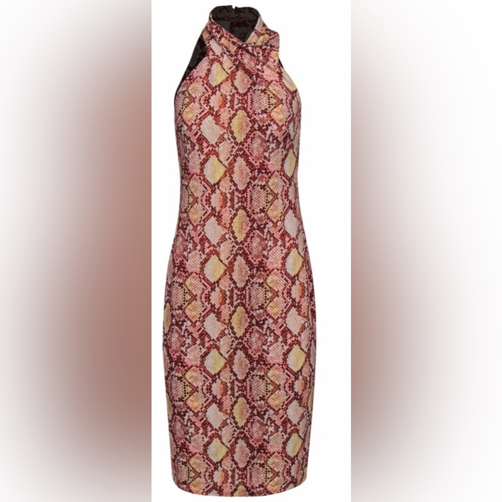 ✨⚡️💥Rachel Rachel Roy - Pink Snakeskin Print Bodycon Dress w/ Draped Neckline